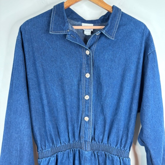 VTG 70s Denim Wide Leg Jumpsuit L Boonies Long Sleeve Button Front Pockets Retro - Picture 3 of 14